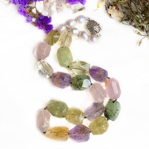 ON SALE - Multi-gemstone necklace with pearls