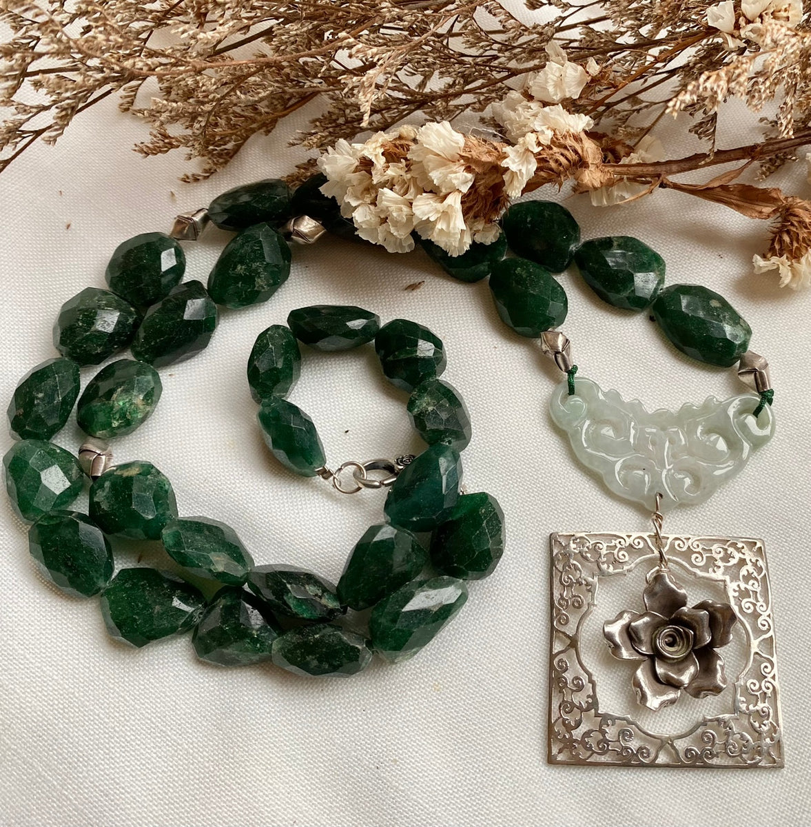 Carved Jade Necklace Antique Jade Beads Certified Natural Hand