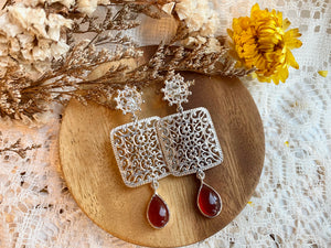 ON SALE - NEW Square Ajouré earring, Red Onyx