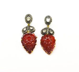 SOLD - NEW Carved onyx and polki earring