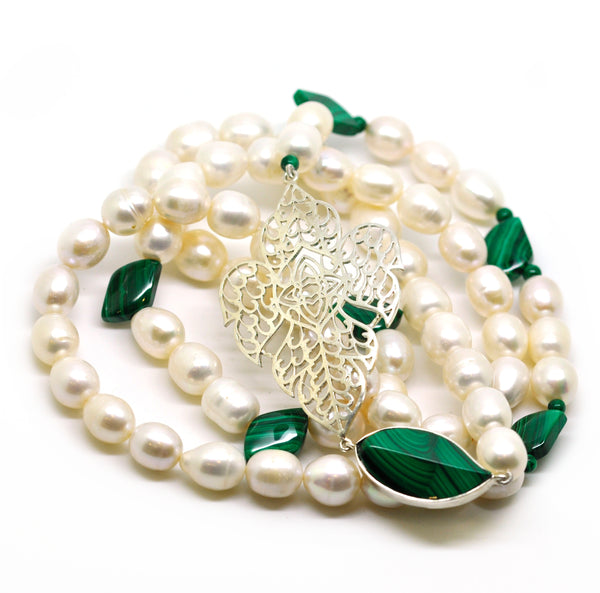 SOLD - 20 in 2020 - Pearl and Malachite necklace