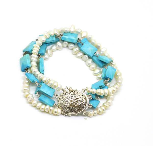ON SALE (Clearance) - Pearl and Turquoise bracelet