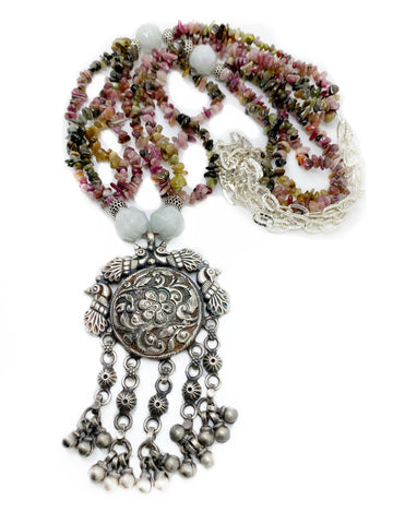 ON SALE - Tourmaline & Jade tribal necklace