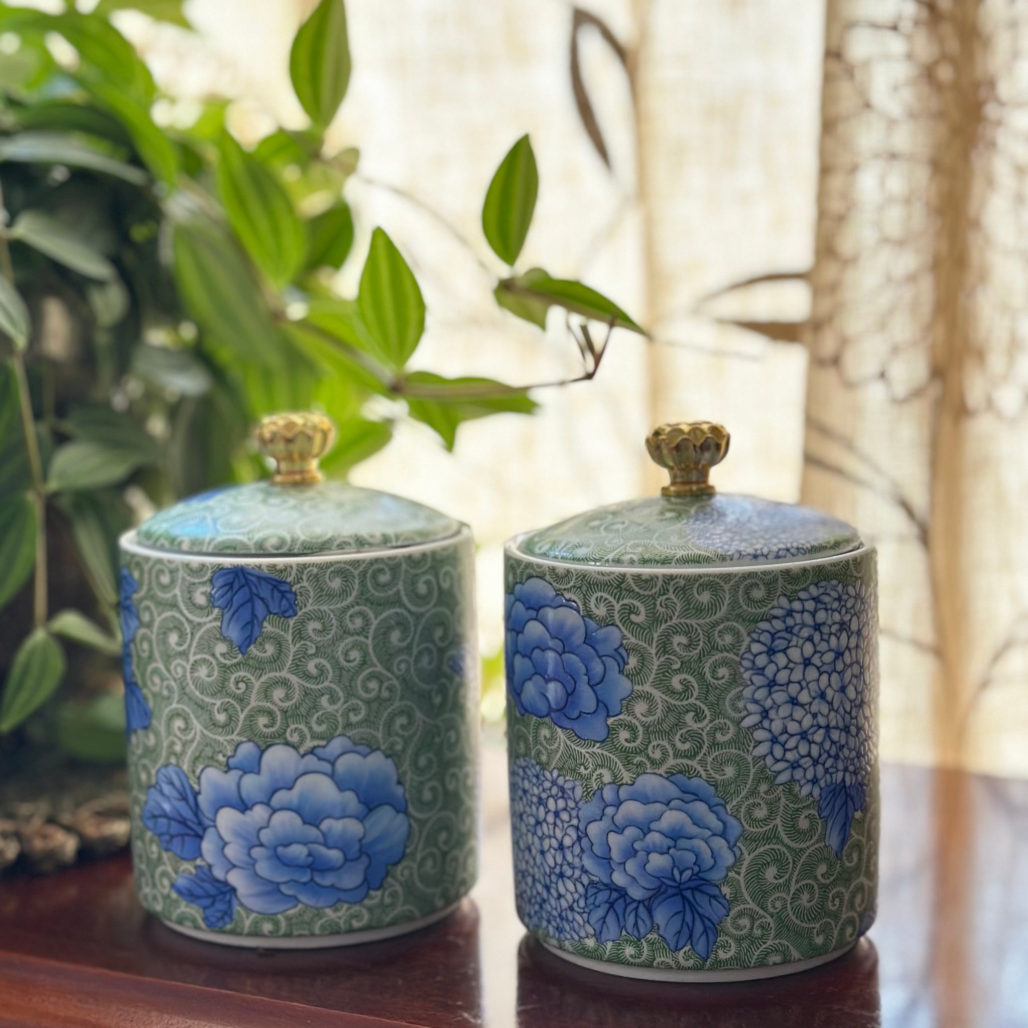 Tea Jar Candles - Blue & Green Flowers