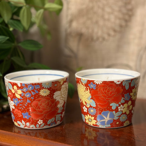 Red Flower Tea Cup Candles