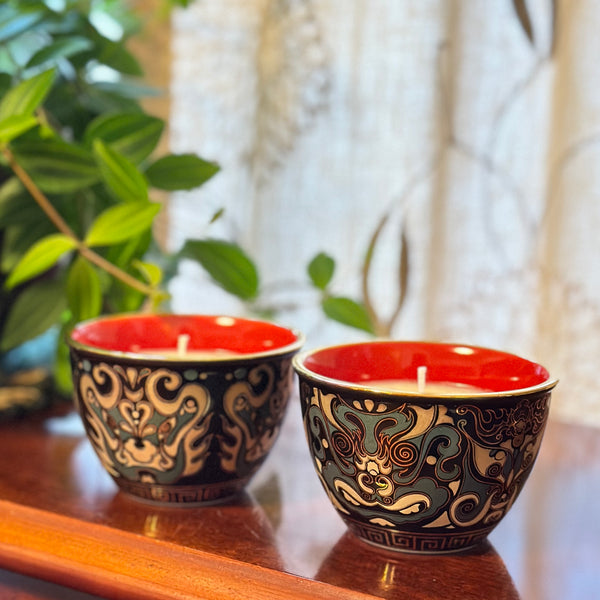 SOLD - Black and Red Tea Cup Pair