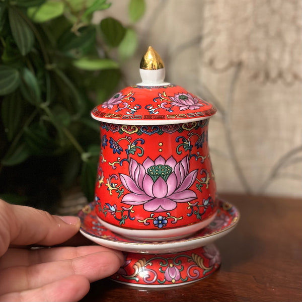 Red lotus jar with lid