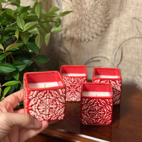 SOLD - Red Snowflake Candles