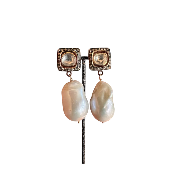 Baroque Pearl & Polki Earring (Square)
