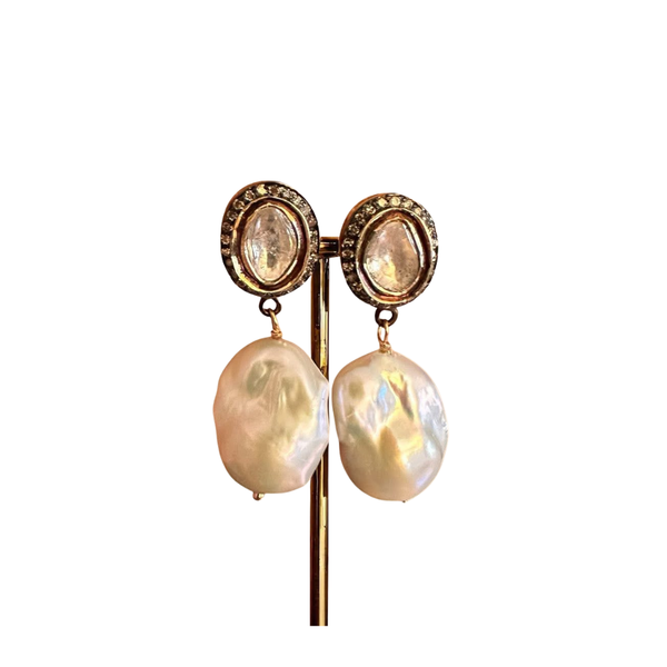 Baroque Pearl & Polki Earring (Oval)