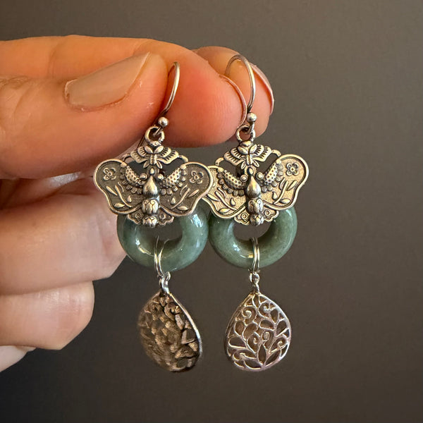 Jade Butterfly Filigree Earrings