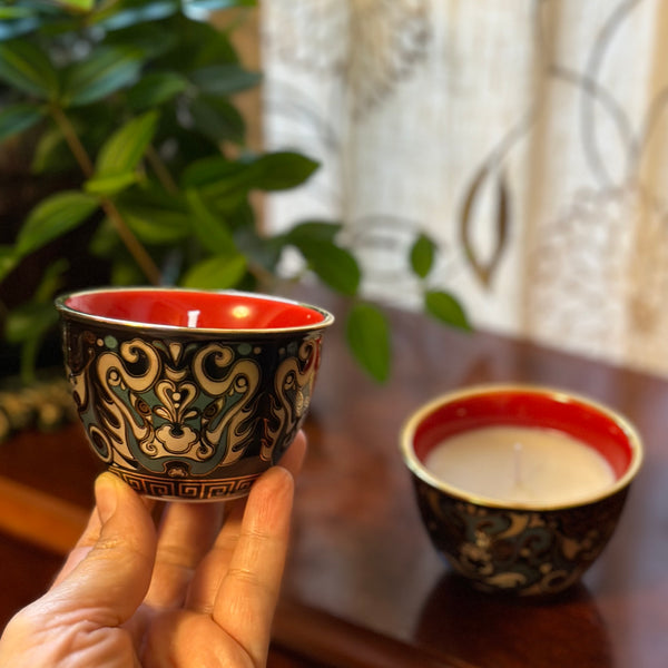 SOLD - Black and Red Tea Cup Pair