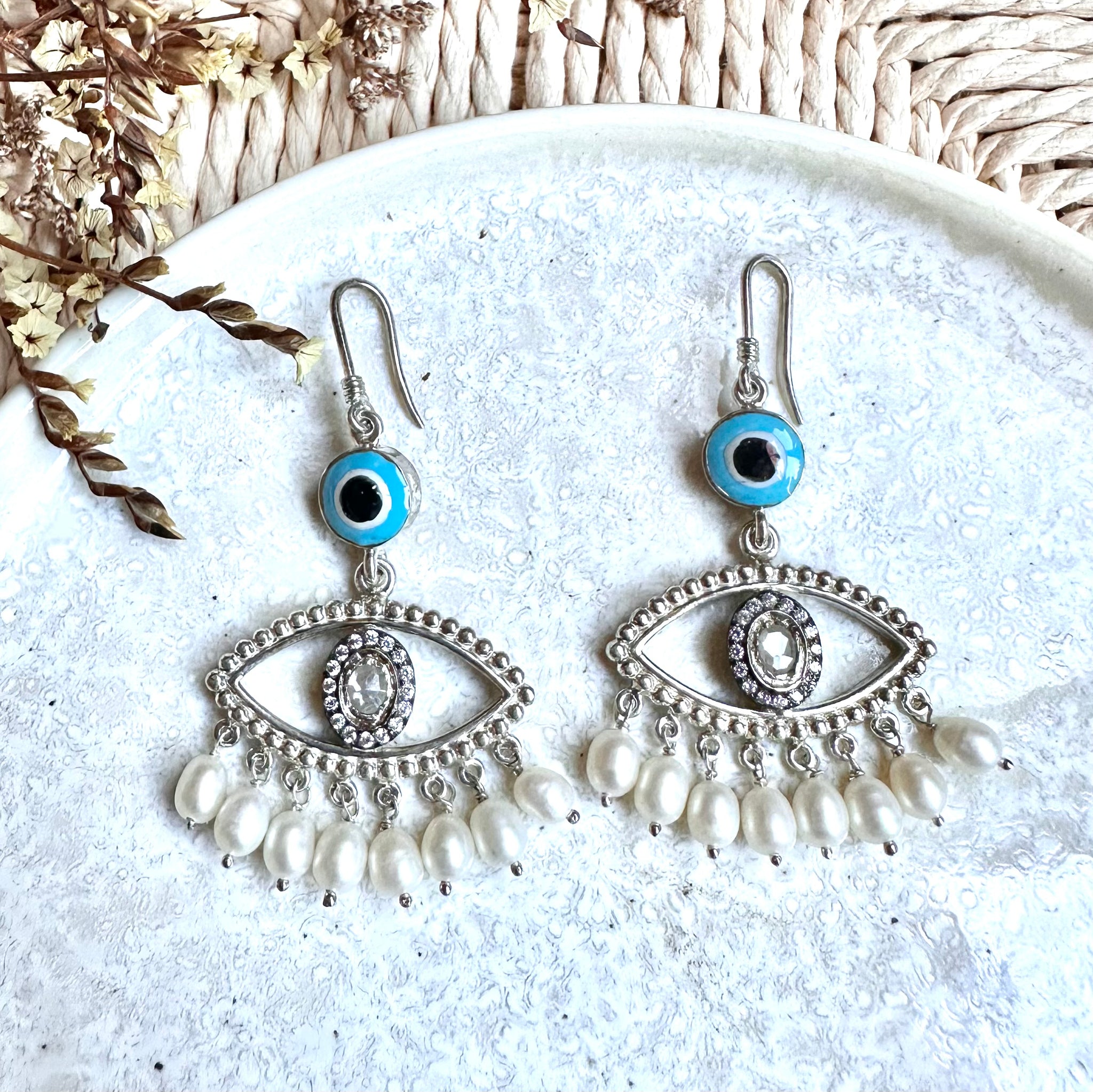 NEW Evil Eye Pearl Earrings