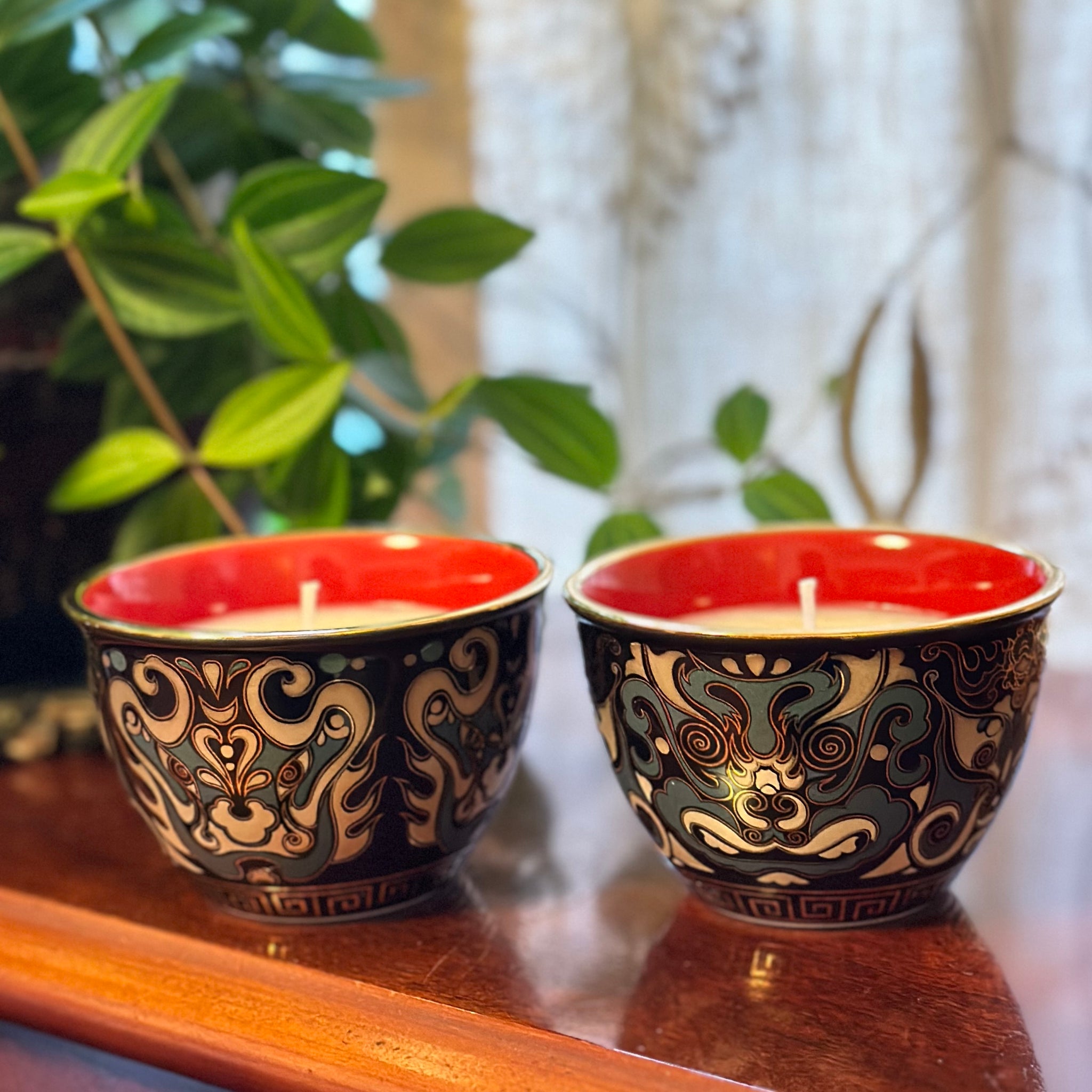 SOLD - Black and Red Tea Cup Pair