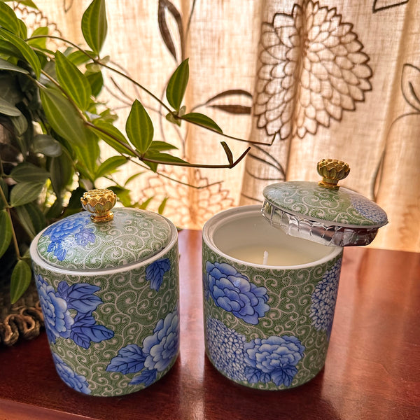 Tea Jar Candles - Blue & Green Flowers