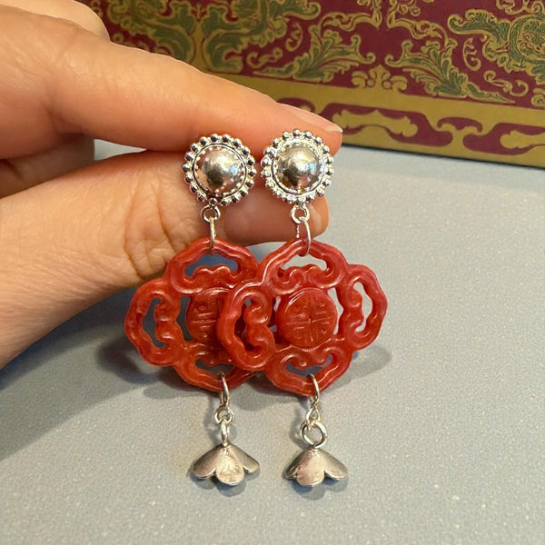 NEW Carved Red Jade Earrings 2