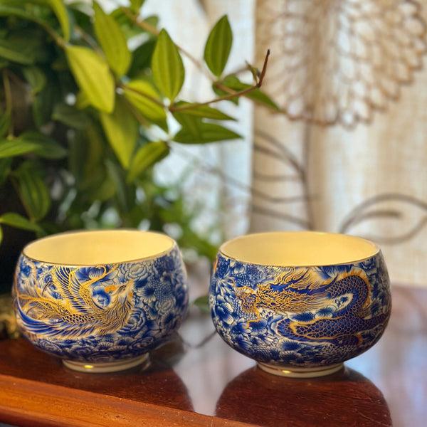 Dragon & Phoenix Pair in Blue and Gold