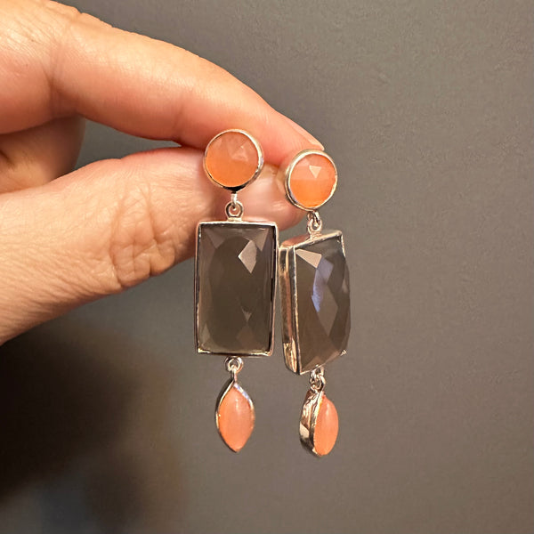 NEW Gemstone earring - Moonstone and Grey Chalcedony