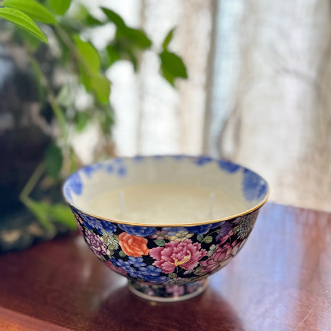 SOLD - Blue Flower Bowl Candle