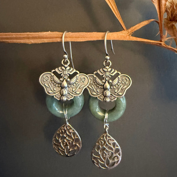 Jade Butterfly Filigree Earrings