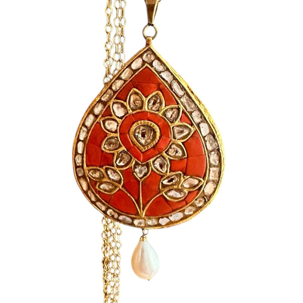 NEW - Polki and Coral Pendant