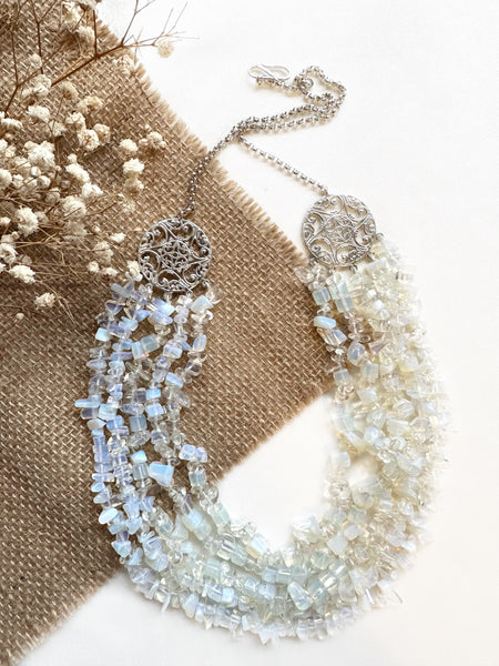 ON SALE - White Opal Quartz filigree necklace