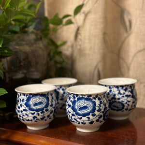 SOLD - Blue Flower tea cups - set of four