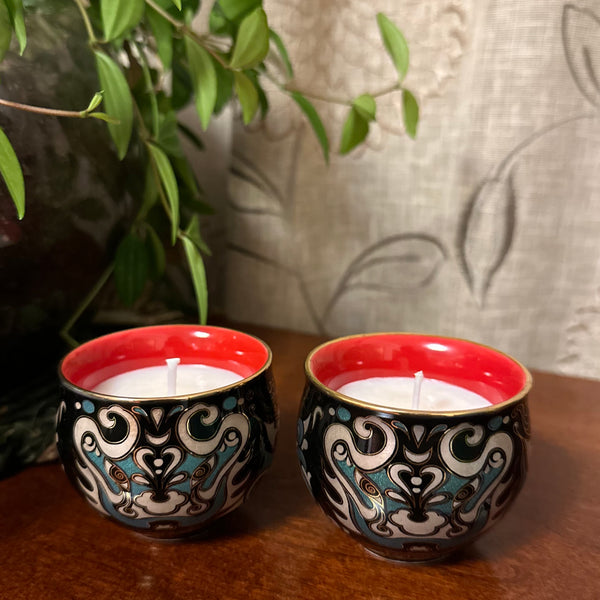 SOLD - Black and Red Miniature Tea Cups