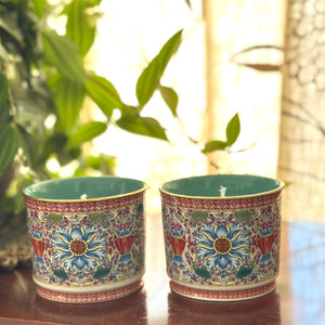 Green intricate teacups