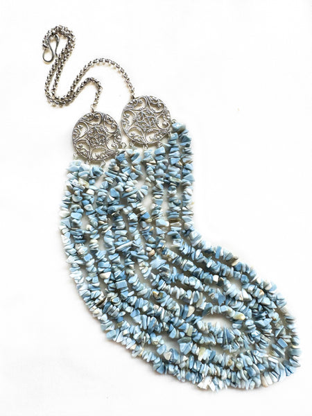 ON SALE - Blue Opal filigree necklace