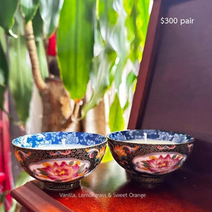 SOLD - Black oriental small bowl pair