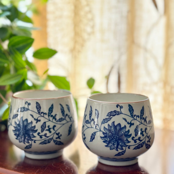 Blue and Grey Flower Tea Cup Candles