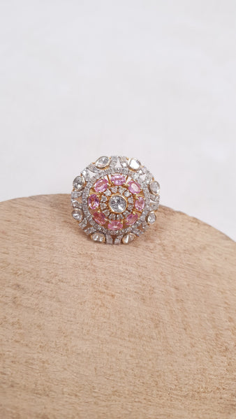 NEW- Pink Sapphire, Polki and Diamond Ring