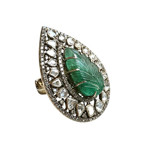 NEW - Emerald (Carved) with Polki and Diamonds