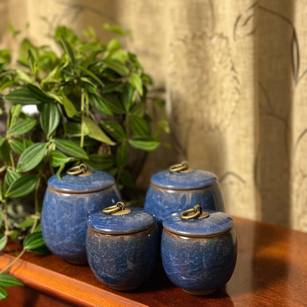 Sold - Small Blue Jar with Lid