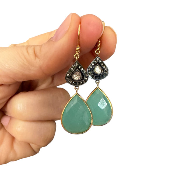 Chalcedony and Polki earrings