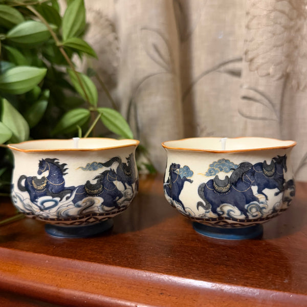 Blue Horses Tea Cup Candles