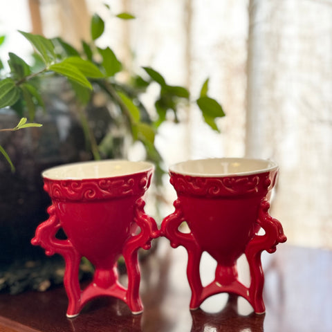 SOLD - Chinese Tea Cup Candles - Red