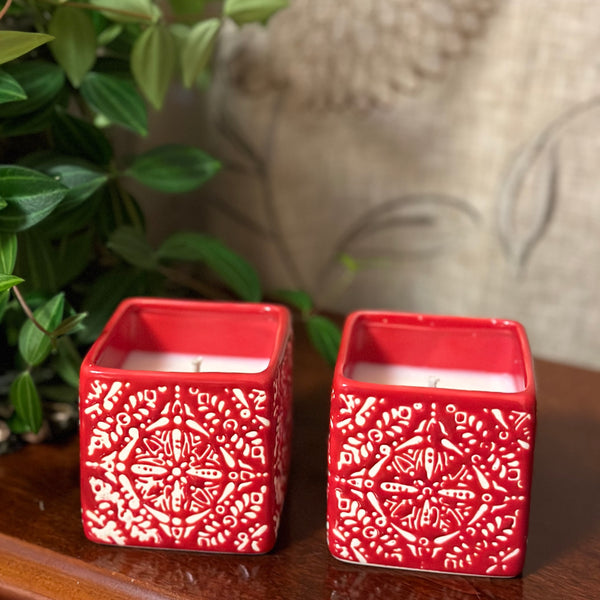 SOLD - Red Snowflake Candles