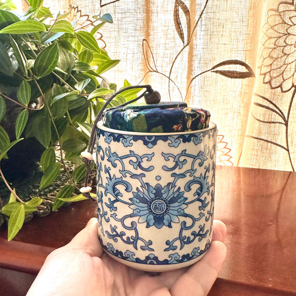 New - Blue & White Tea Jar Candle