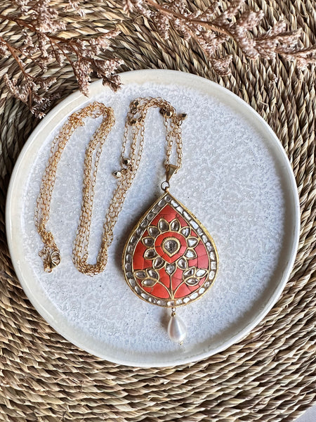 NEW - Polki and Coral Pendant