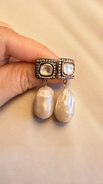 Baroque Pearl & Polki Earring (Square)