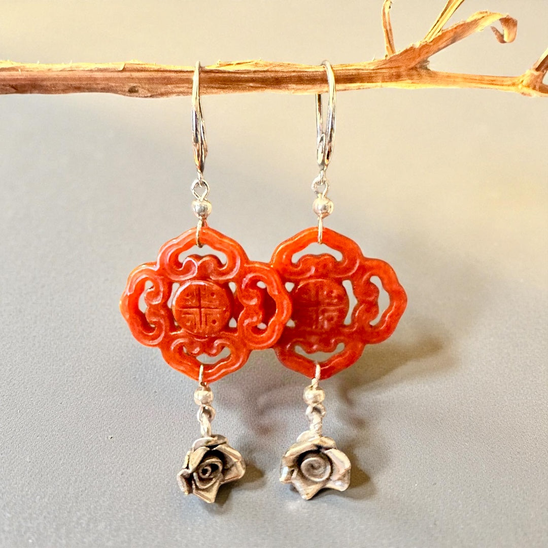 NEW Carved Red Jade earrings