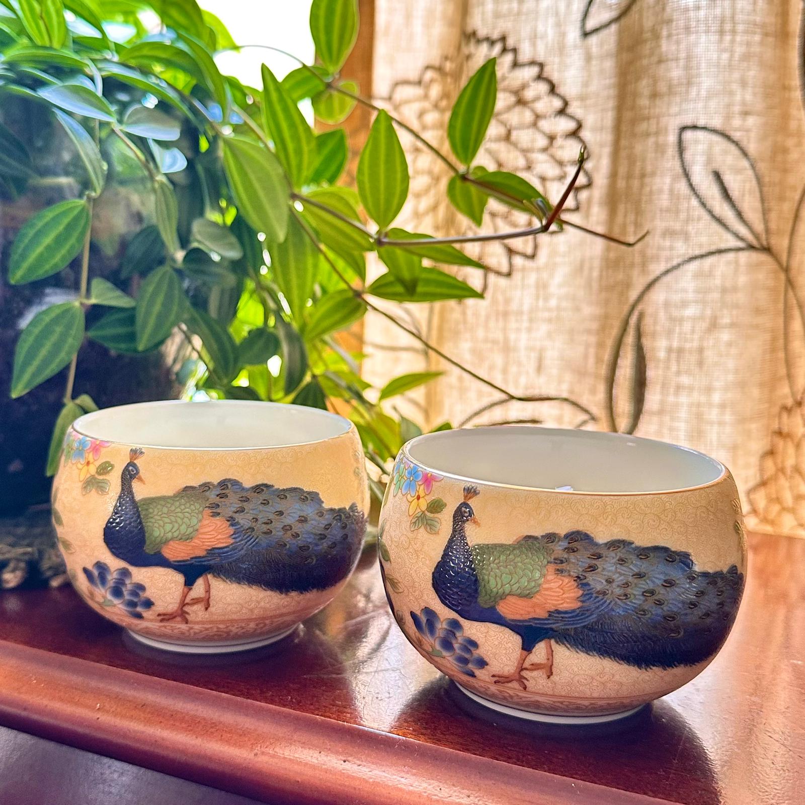 Peacock Bowls with flowers