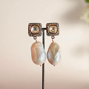 Baroque Pearl & Polki Earring (Square)