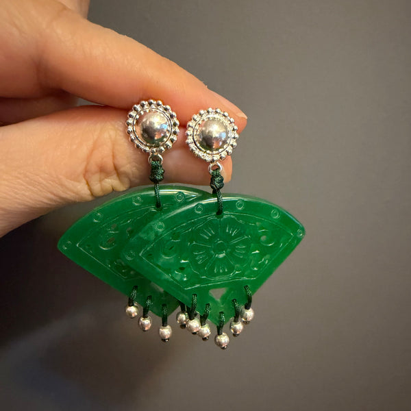 NEW Carved Green Jade Earrings