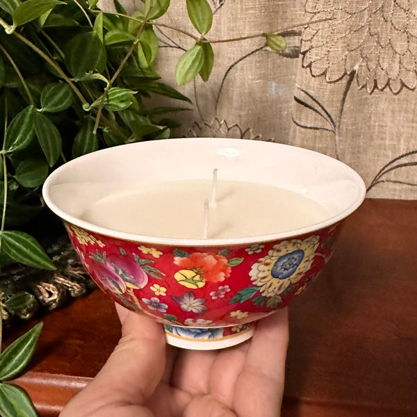 Red Chinese Flower Bowls