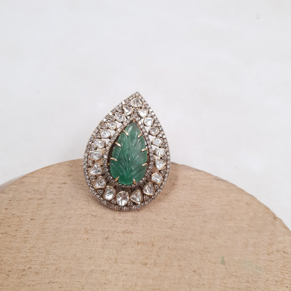 NEW - Emerald (Carved) with Polki and Diamonds