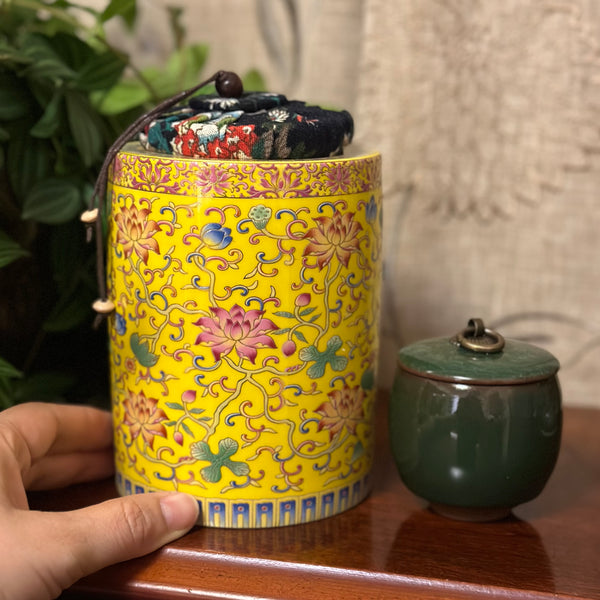 Yellow Tea Jar with candle
