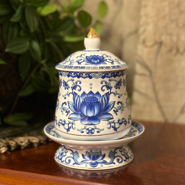 Blue and White Lotus Jar with lid